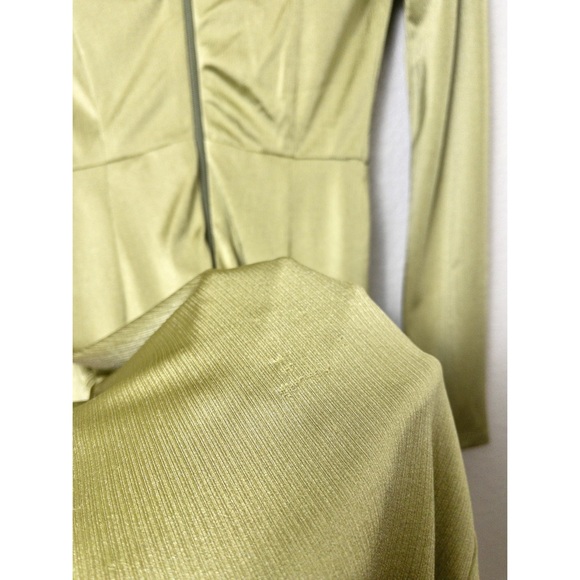 Bronx and Banco Olive Maxi Dress 6 Metallic Padded Shoulder Vneck Slit Surplice - Picture 11 of 12